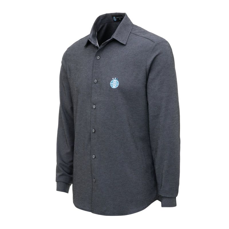 Camisa Social Grêmio Masculina Manga Longa Chamble Cinza Oficial Imortal Tricolor