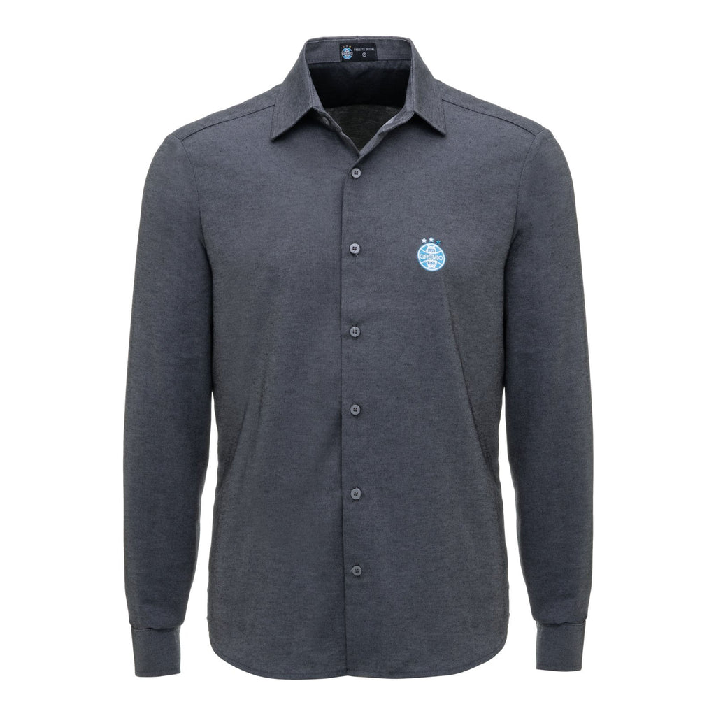 Camisa Social Grêmio Masculina Manga Longa Chamble Cinza Oficial Imortal Tricolor