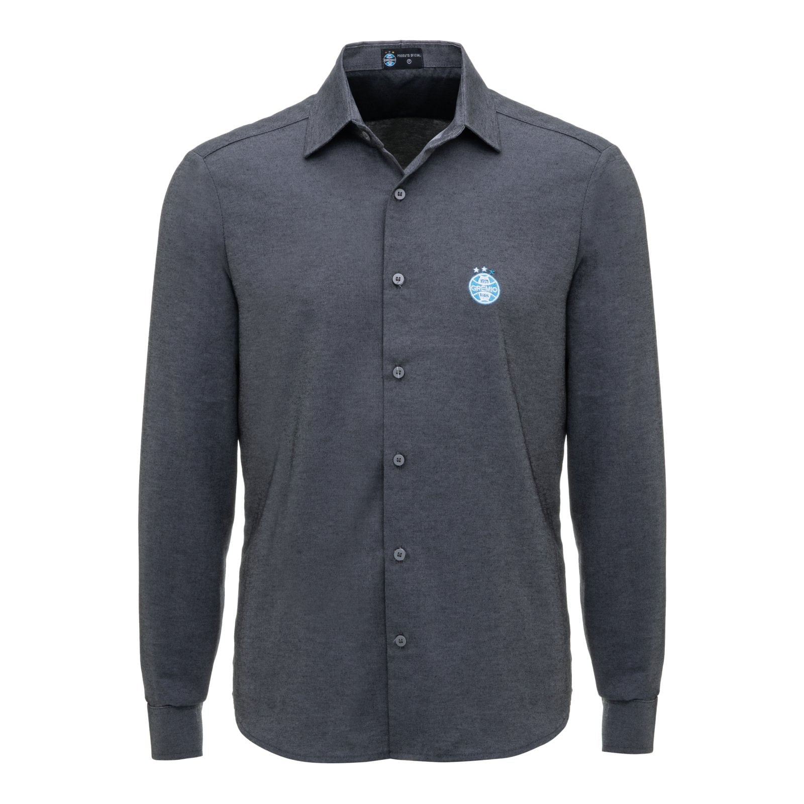 Camisa Social Grêmio Masculina Manga Longa Chamble Cinza Oficial Imortal Tricolor