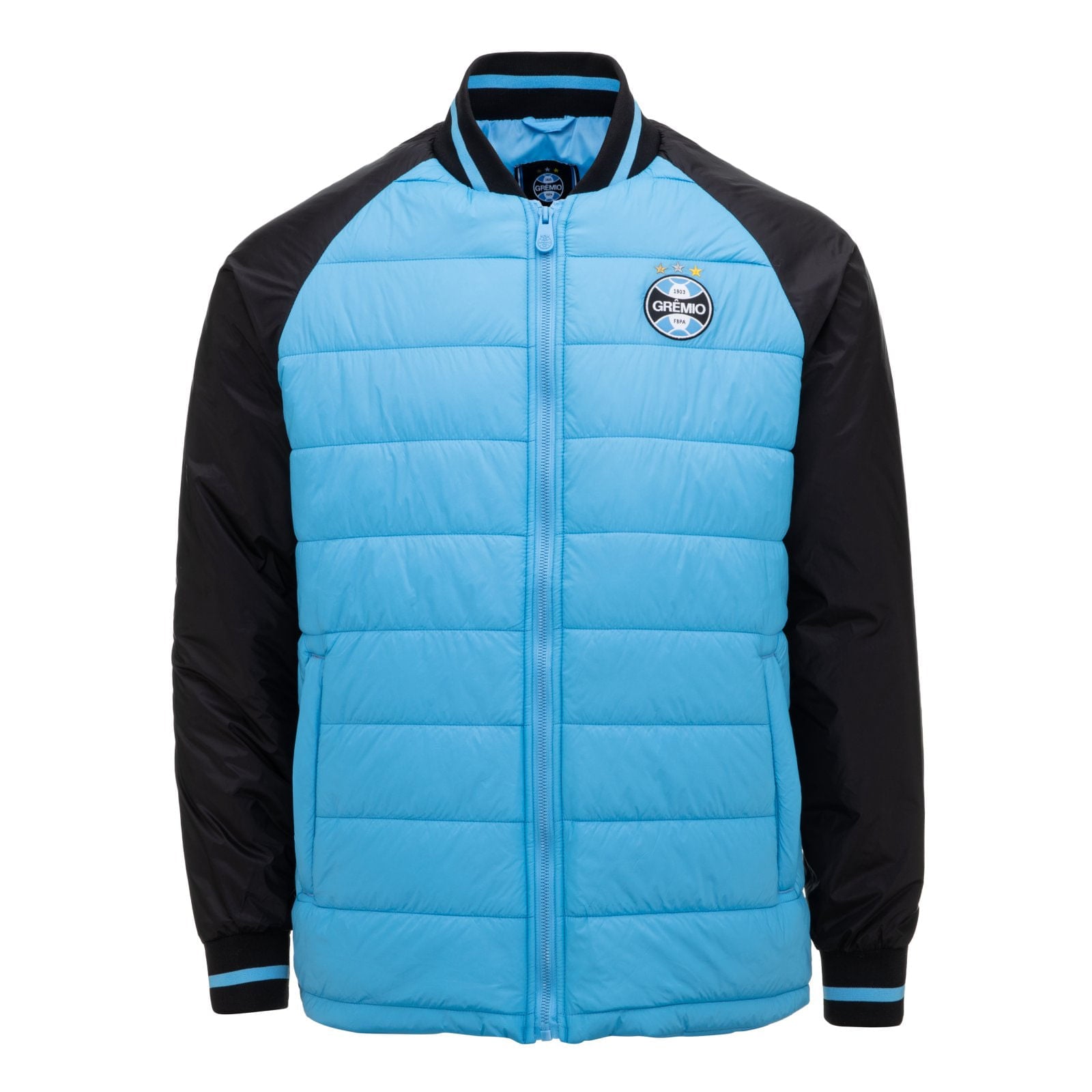 Jaqueta Grêmio Masculina Puffer Celeste Oficial Imortal Tricolor